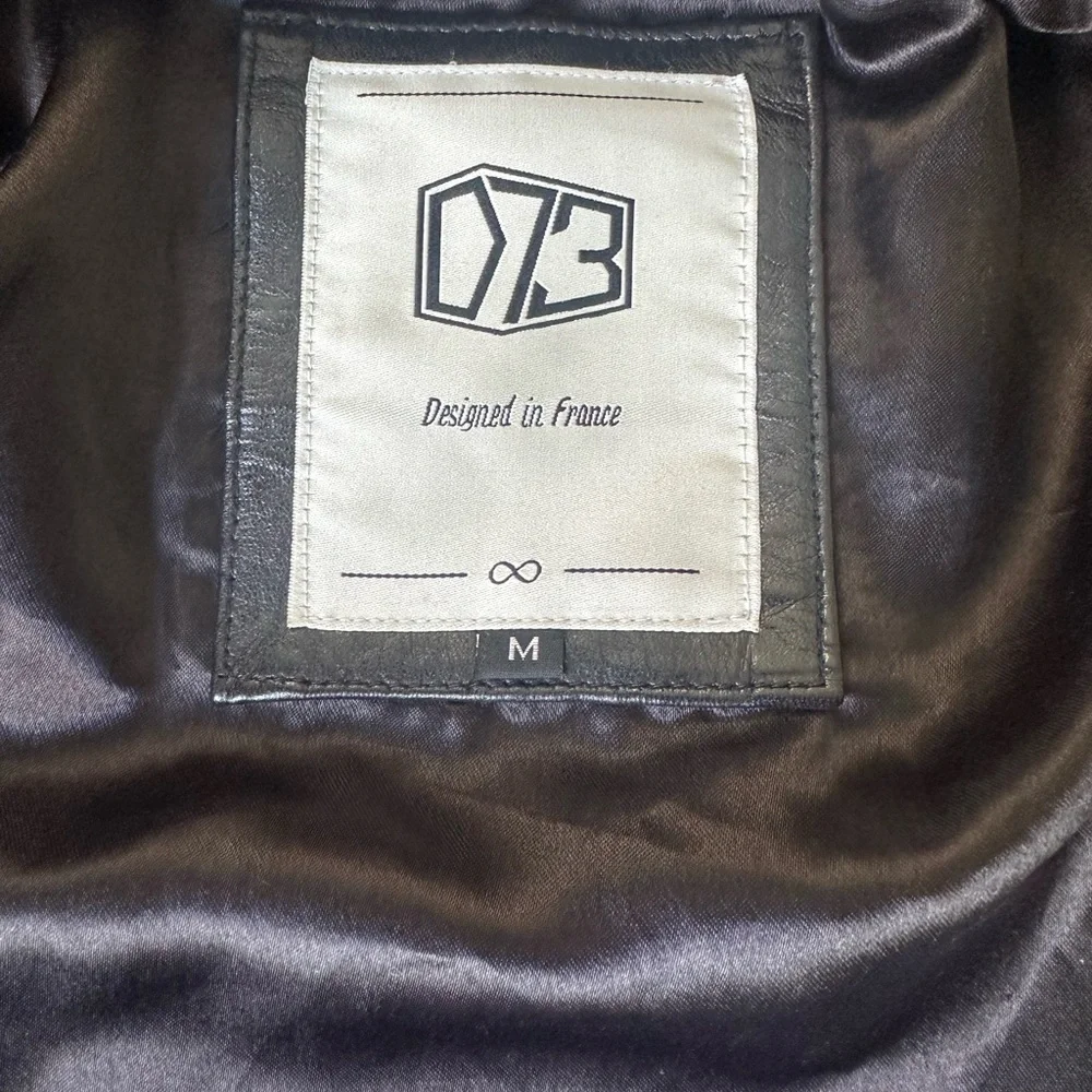 D73 Black Leather Biker Jacket Woven Leather Women’s Size M - Picture 8 of 15